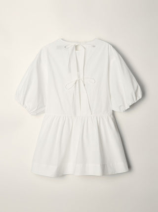 RIBBONED BACK SLIT BLOUSE WHITE