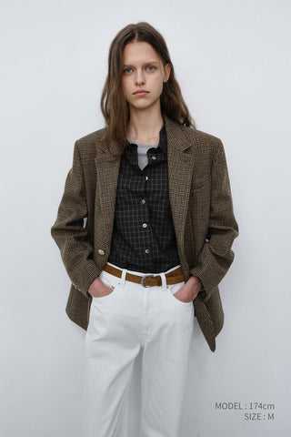 UNISEX CLASSIC 2 BUTTON WOOL BLAZER BROWN CHECK