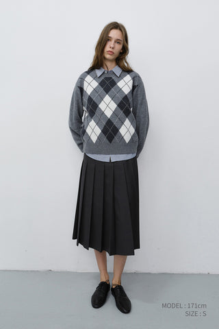 UNISEX ARGYLE CREWNECK SWEATER GREY