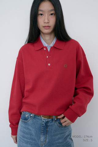 UNISEX LEATHER LOGO COLLARED T-SHIRT RED