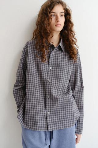 UNISEX CROPPED CHECKED SHIRT NAVY CHECK