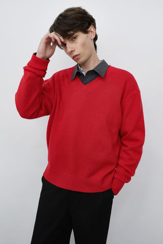 UNISEX CASHMERE V-NECK SWEATER RED