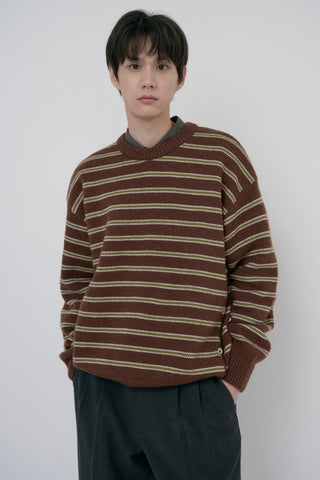 UNISEX STRIPED CHUNKY SWEATER BROWN