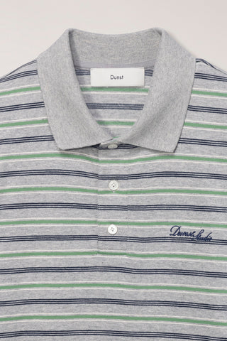 UNISEX MULTI STRIPE COLLARED T-SHIRT MELANGE GREY STRIPE
