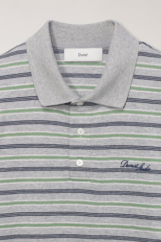 UNISEX MULTI STRIPE COLLARED T-SHIRT MELANGE GREY STRIPE