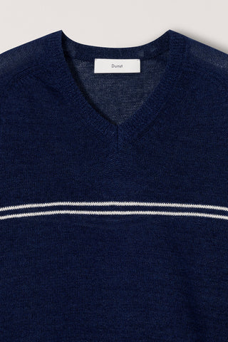 UNISEX V-NECK STRIPED SWEATER NAVY