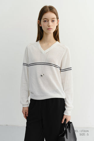 UNISEX V-NECK STRIPED SWEATER CREAM