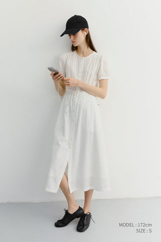 MAXI SHIRRING HALF SLEEVE DRESS IVORY