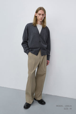 DOUBLE PLEATED WIDE CHINO SLACKS BEIGE