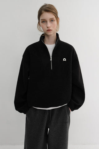 UNISEX HALF ZIP-UP FLEECE SWEATSHIRT BLACK