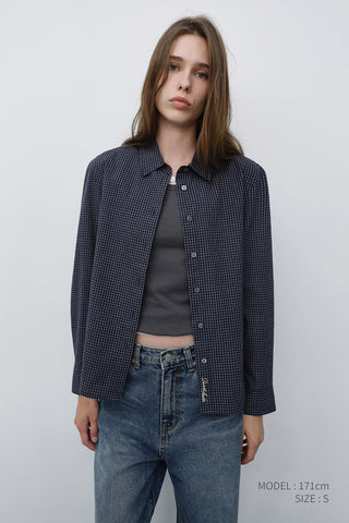 ESSENTIAL SLIM CHECKED SHIRT BLUE NAVY