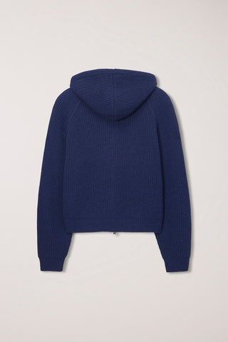 UNISEX HOODED KNIT CARDIGAN DARK BLUE