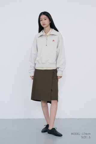 UNISEX LEATHER LOGO HALF ZIP-UP SWEATSHIRT OATMEAL MELANGE