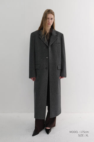 UNISEX 2-WAY 3 BUTTON CASHMERE COAT CHARCOAL GREY
