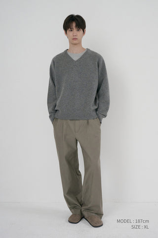 UNISEX SOFT VOLUME V-NECK SWEATER MELANGE GREY
