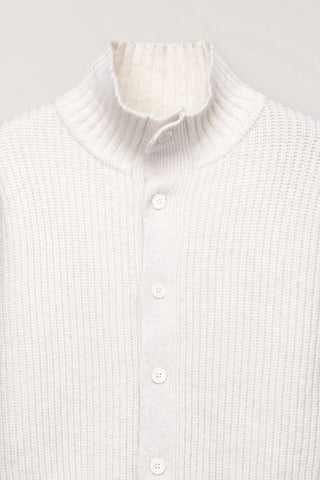 UNISEX HIGH NECK BUTTON CARDIGAN CREAM