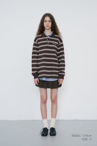 UNISEX MULTI STRIPE COLLARED T-SHIRT BROWN STRIPE