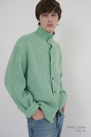 UNISEX HIGH NECK BUTTON CARDIGAN SOFT GREEN