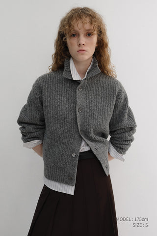 UNISEX HIGH NECK BUTTON CARDIGAN MELANGE GREY