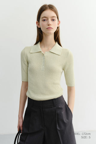 BUTTONED SLIM POLO KNIT MINT