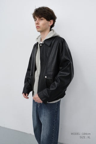 UNISEX ALTER-LEATHER ZIP-UP BLOUSON BLACK