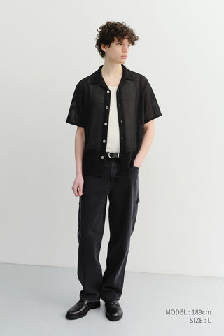 OPEN COLLARED CROCHET SHIRT BLACK