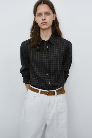 ESSENTIAL SLIM CHECKED SHIRT BLACK