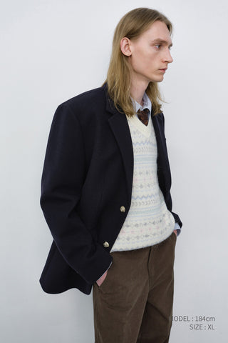 UNISEX CLASSIC 2 BUTTON WOOL BLAZER NAVY