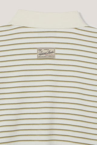 UNISEX STRIPED LOGO COLLARED T-SHIRT OLIVE STRIPE