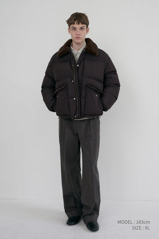 UNISEX COLLARED GOOSE DOWN JACKET DEEP BROWN