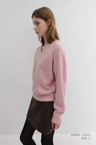 UNISEX SOFT VOLUME V-NECK SWEATER SOFT PINK