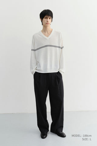 LOUNGE WOOL SLACKS BLACK STRIPE