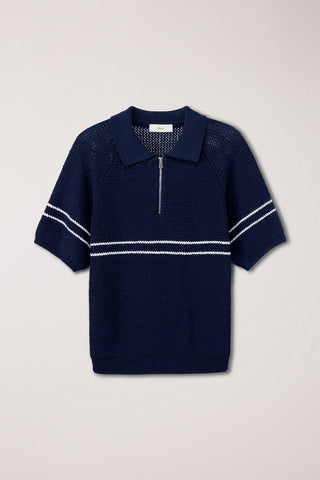 HALF ZIP-UP STRIPED POLO KNIT DARK NAVY