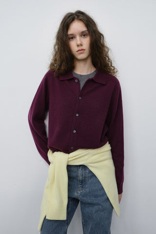 UNISEX COLLARED KNIT CARDIGAN PLUM PURPLE