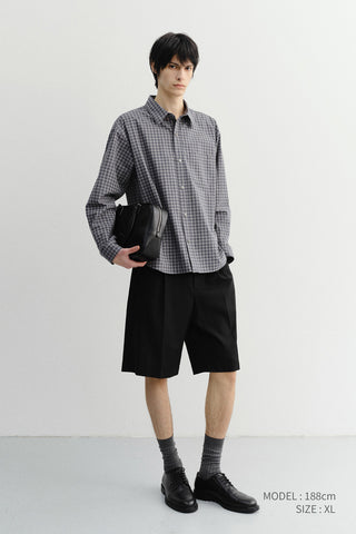 UNISEX CROPPED CHECKED SHIRT NAVY CHECK