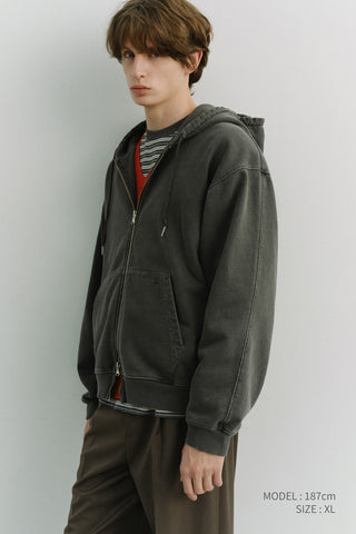 UNISEX GARMENT DYED ZIP-UP HOODIE BLACK