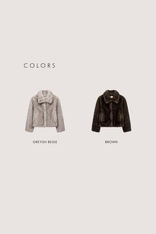 [SULLYOON PICK] CROPPED FUR JACKET GREYISH BEIGE