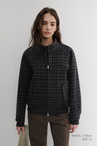 UNISEX HARRINGTON WOOL BLOUSON DEEP NAVY CHECK
