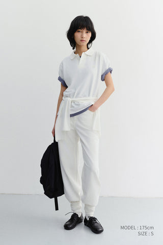 UNISEX LEATHER LOGO POLO SHIRT OFF WHITE