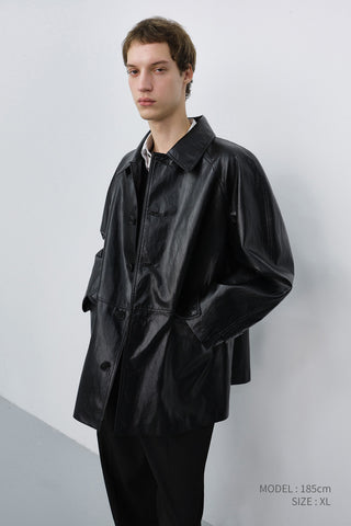 UNISEX LILY ALTER-LEATHER HALF JACKET BLACK