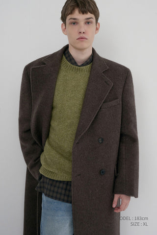 UNISEX LOOSE DOUBLE-BREASTED COAT BROWN MELANGE