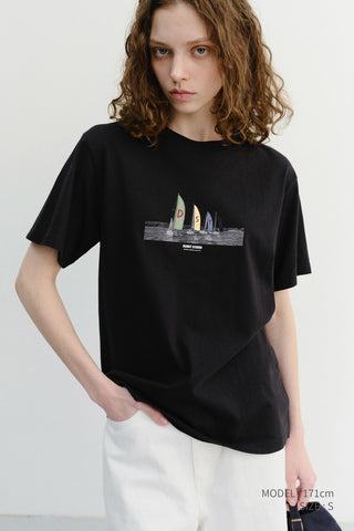 UNISEX APPLIQUE YACHT T-SHIRT BLACK