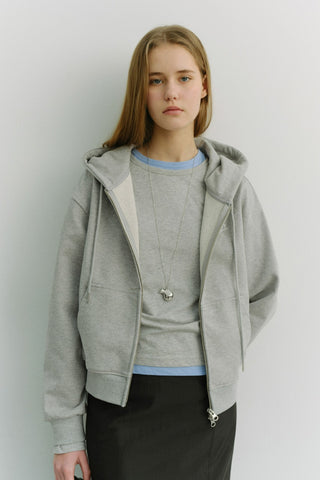 UNISEX CROPPED ZIP-UP HOODIE MELANGE GREY