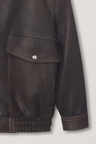 UNISEX OVERSIZED VINTAGE LEATHER BLOUSON BRUSHED BROWN