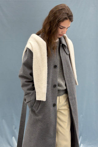 UNISEX BELTED CASHMERE MAC COAT MELANGE GREY