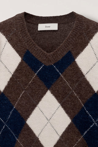 UNISEX HAIRY ALPACA ARGYLE SWEATER GREYISH BROWN