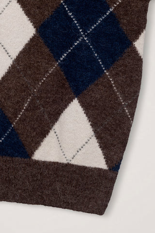UNISEX HAIRY ALPACA ARGYLE SWEATER GREYISH BROWN