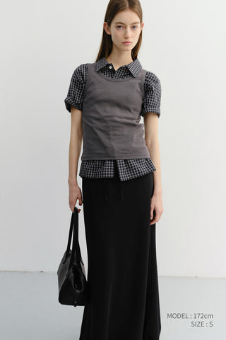 UNISEX CHECKED PAJAMA SHIRT BLACK CHECK - Dunst