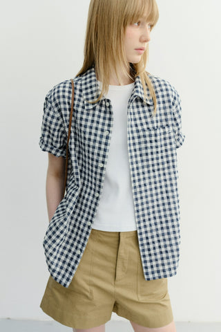 UNISEX CHECKED PAJAMA SHIRT NAVY CHECK - Dunst