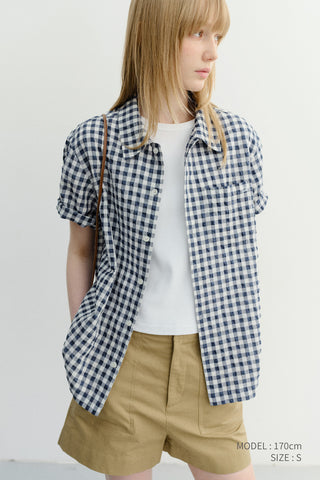 UNISEX CHECKED PAJAMA SHIRT NAVY CHECK - Dunst